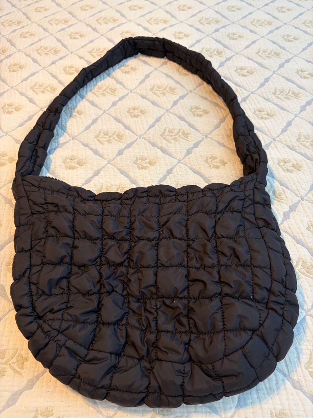 Quilted Shoulder Hobo Bag in Black - Padded Everyday Carry